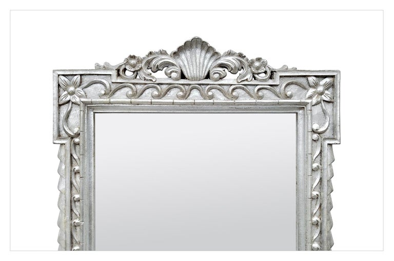 French Large Carved Wood Silvered Mirror, circa 1980 For Sale