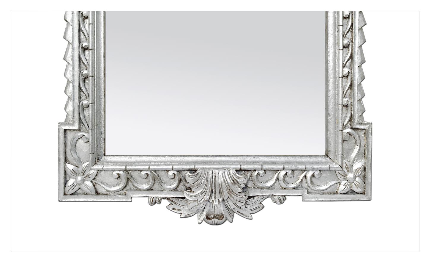 French Large Carved Wood Silvered Mirror, circa 1980 For Sale