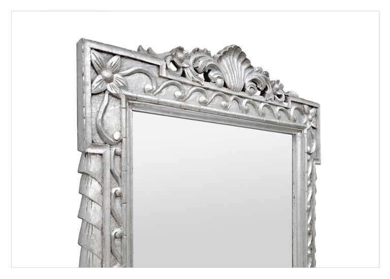 Late 20th Century Large Carved Wood Silvered Mirror, circa 1980 For Sale