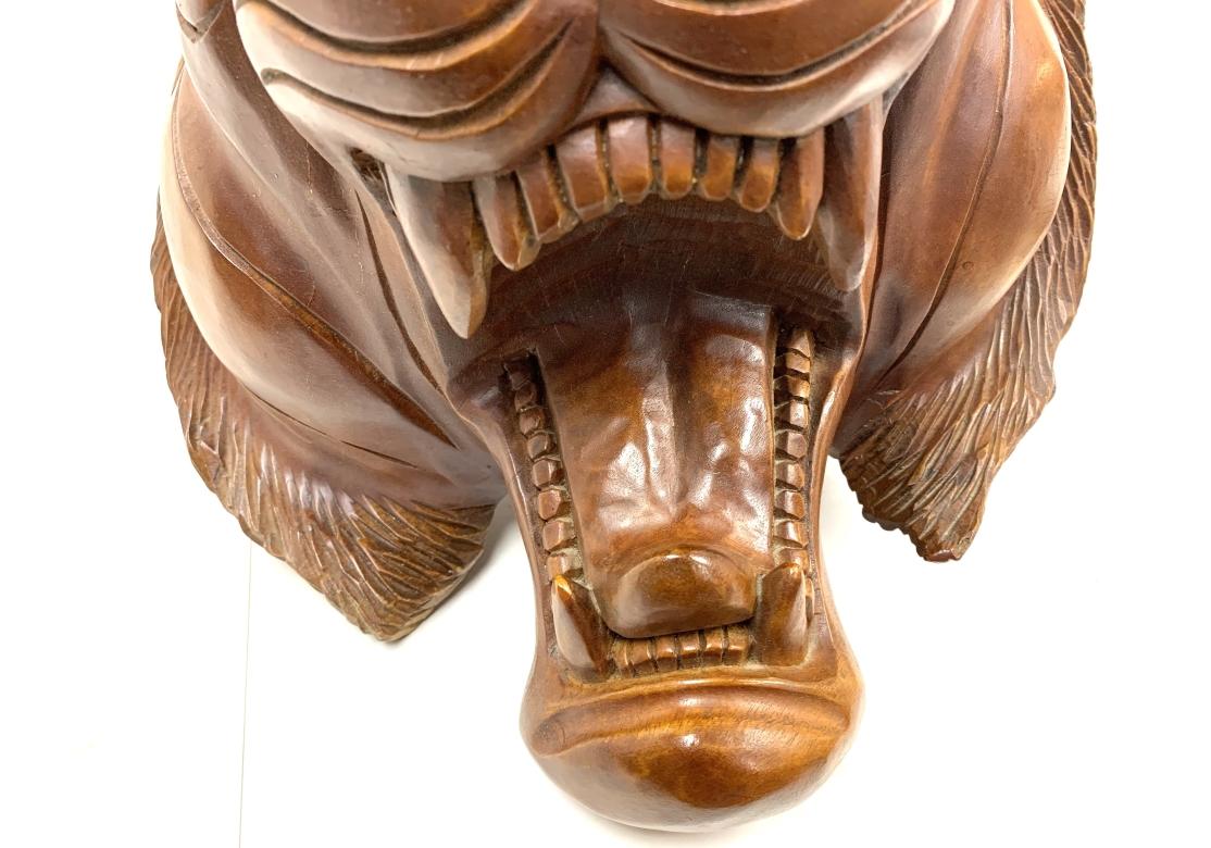 Large Carved Wood Wall Mounted Tiger Head For Sale 2