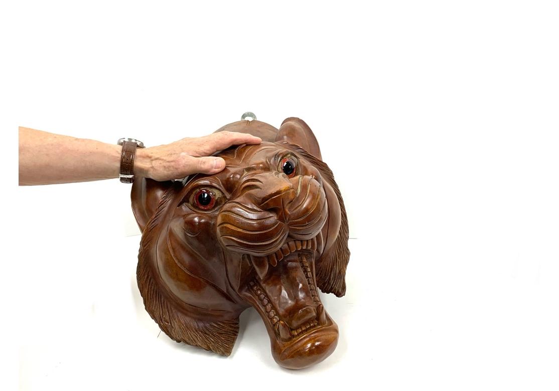 Large Carved Wood Wall Mounted Tiger Head For Sale 6