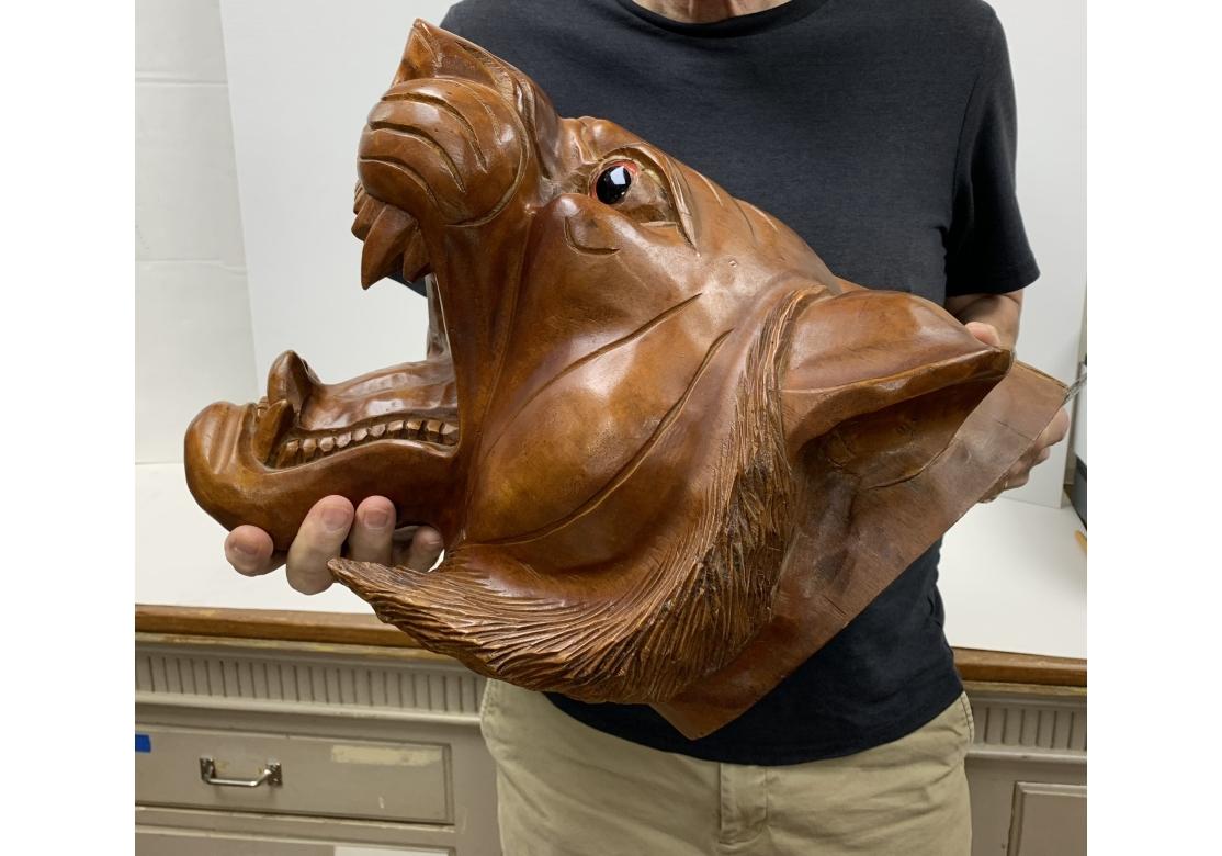Large Carved Wood Wall Mounted Tiger Head For Sale 7