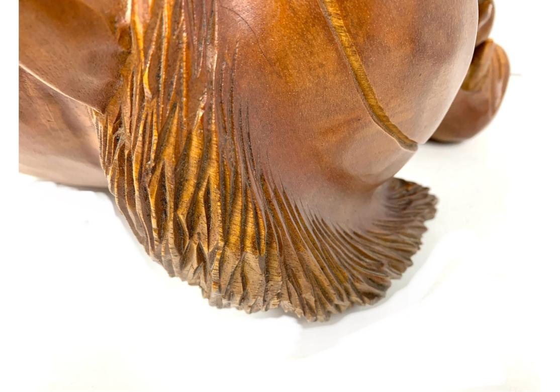Large Carved Wood Wall Mounted Tiger Head In Fair Condition For Sale In Bridgeport, CT