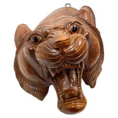 Large Carved Wood Wall Mounted Tiger Head
