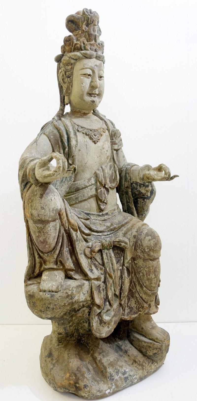 Großer geschnitzter Buddha aus Holz 1