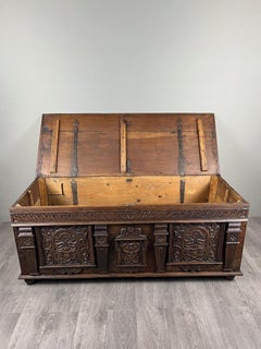 Large Carved Wooden Chest, Renaissance Style, 19th Century