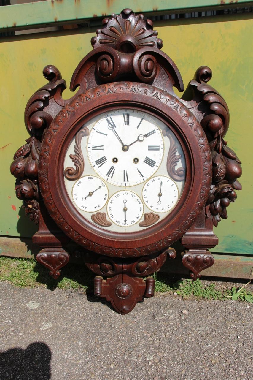 Napoleon III Large Carved Wooden Clock Signed By Paul Mazaroz For Sale