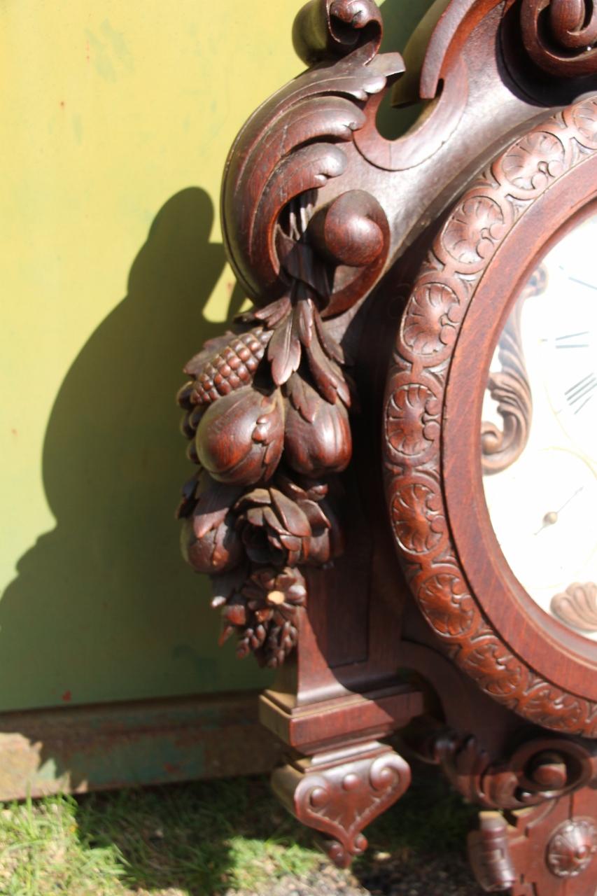 19th Century Large Carved Wooden Clock Signed By Paul Mazaroz For Sale