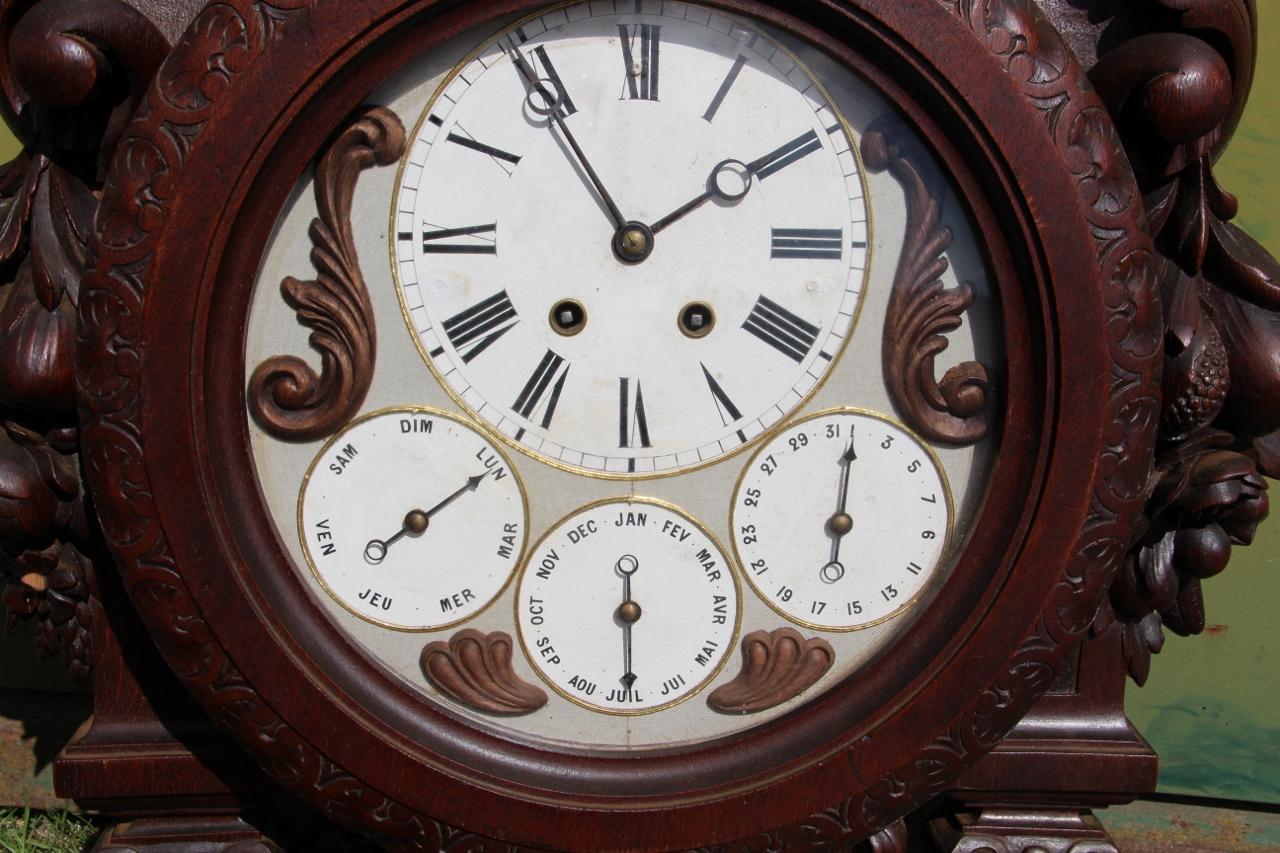 Large Carved Wooden Clock Signed By Paul Mazaroz For Sale 1