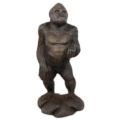 Large Carved Wooden Gorilla Sculpture, 20th Century.