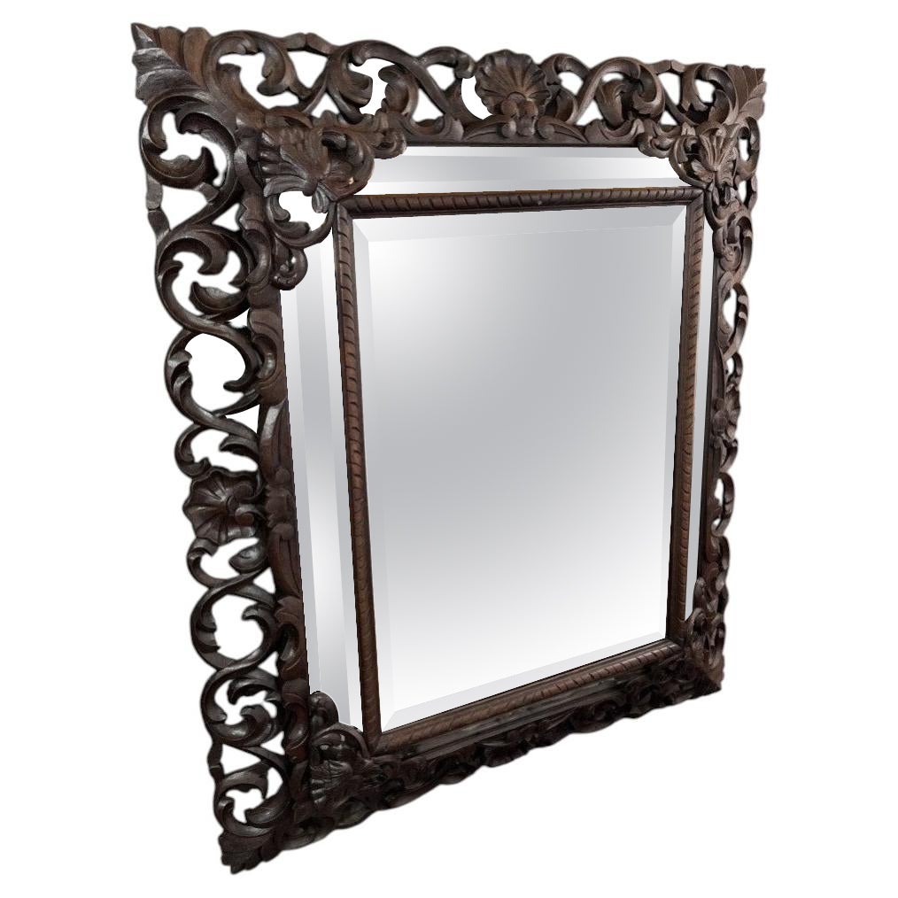 Large Carved Wooden Mirror, Baroque Style, 19th Century