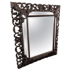 Large Carved Wooden Mirror, Baroque Style, 19th Century