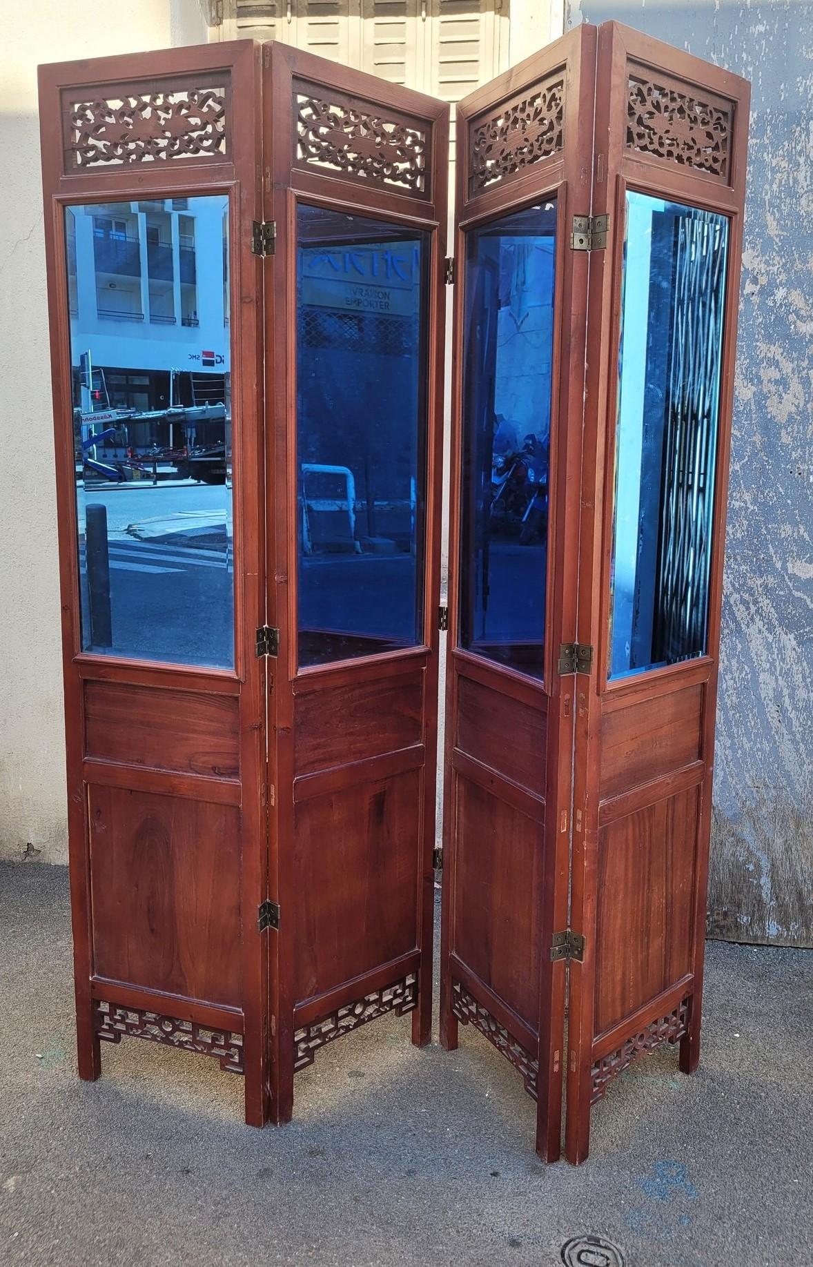 Large Carved Wooden Screen And Mirror, Asia, 20th Century For Sale 10
