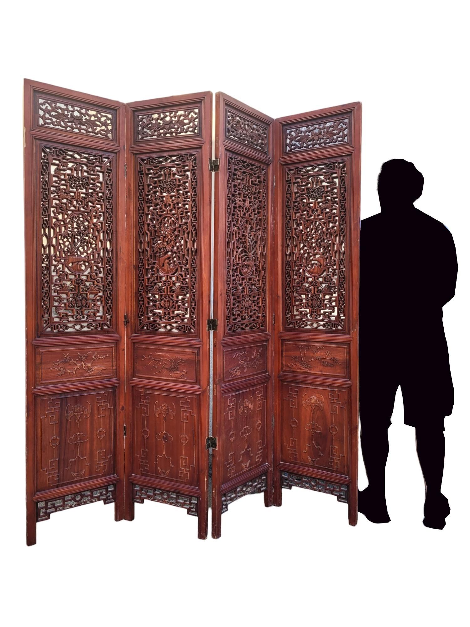 Large Carved Wooden Screen And Mirror, Asia, 20th Century For Sale 14