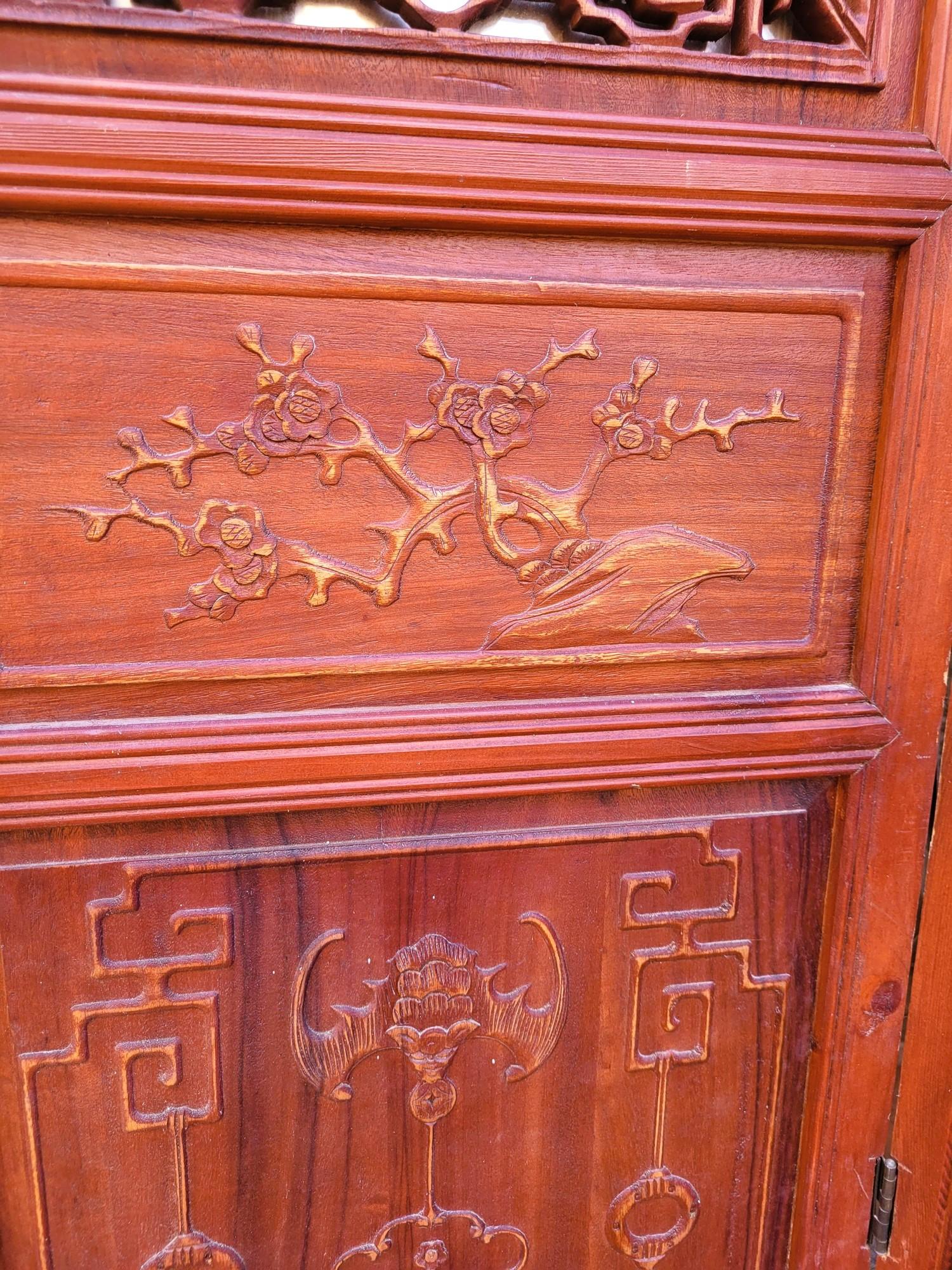 Asian Large Carved Wooden Screen And Mirror, Asia, 20th Century For Sale