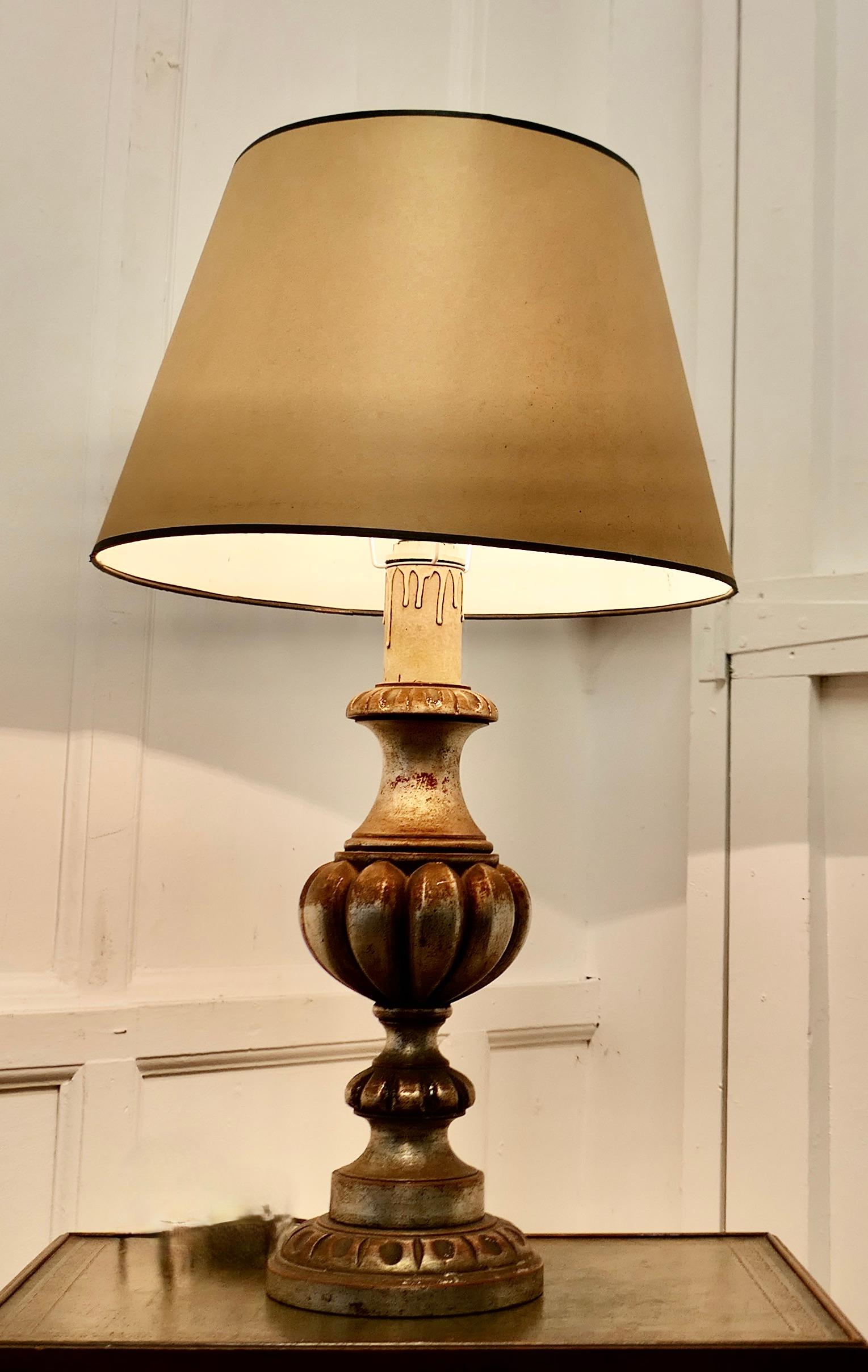 Edwardian Large Carved Wooden Table Lamp  This is a great statement piece, it has a large  For Sale