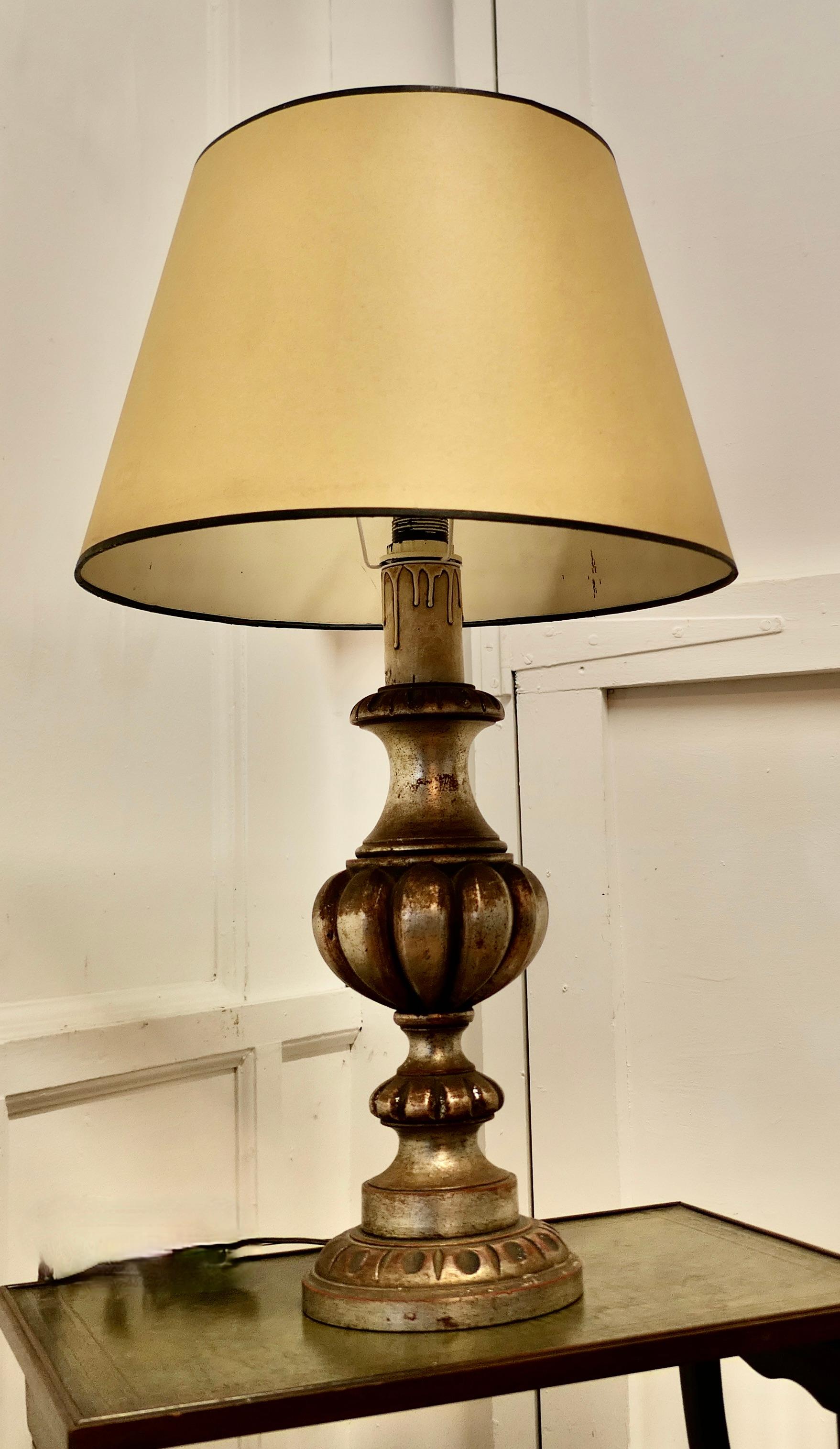 Pine Large Carved Wooden Table Lamp  This is a great statement piece, it has a large  For Sale