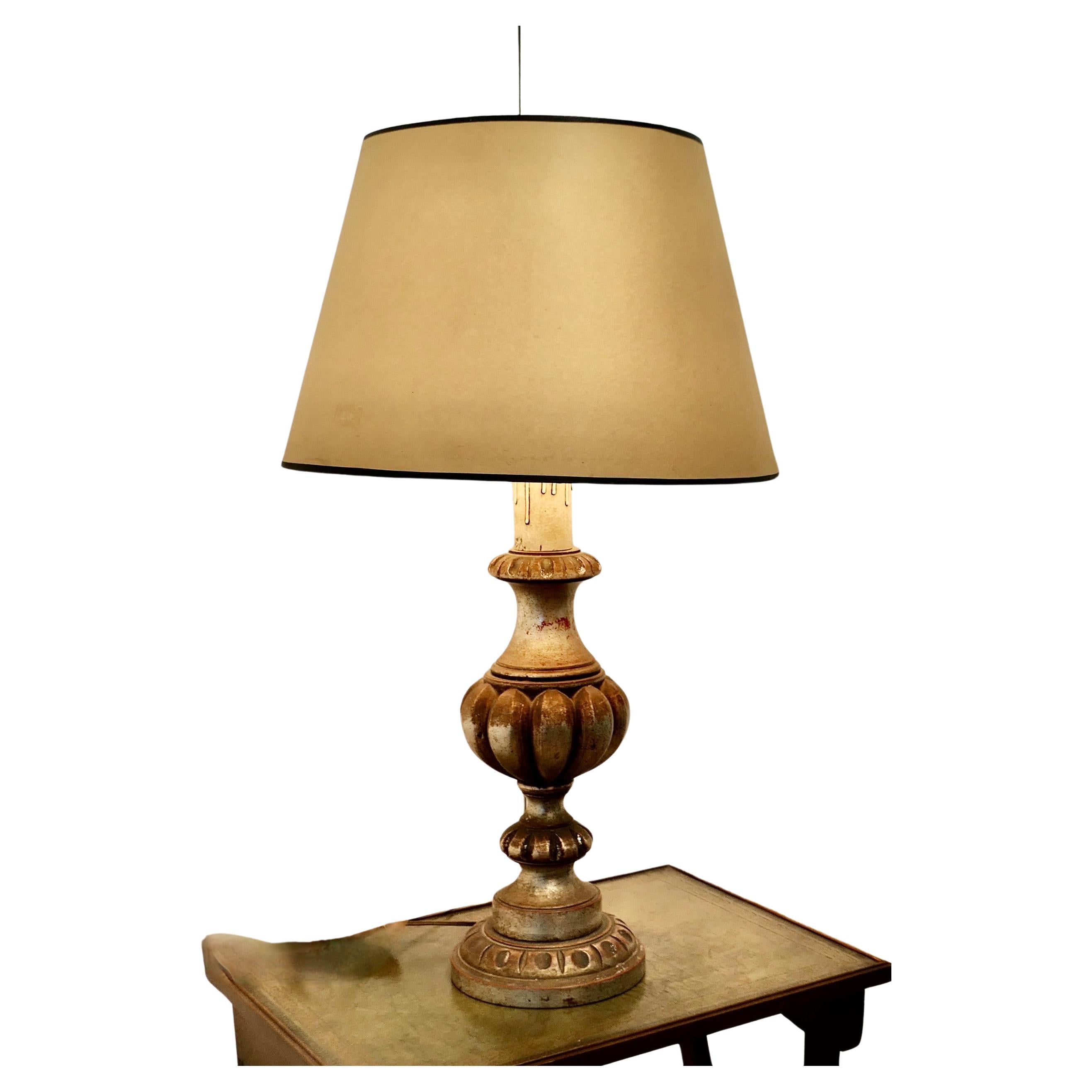 Large Carved Wooden Table Lamp  This is a great statement piece, it has a large  For Sale