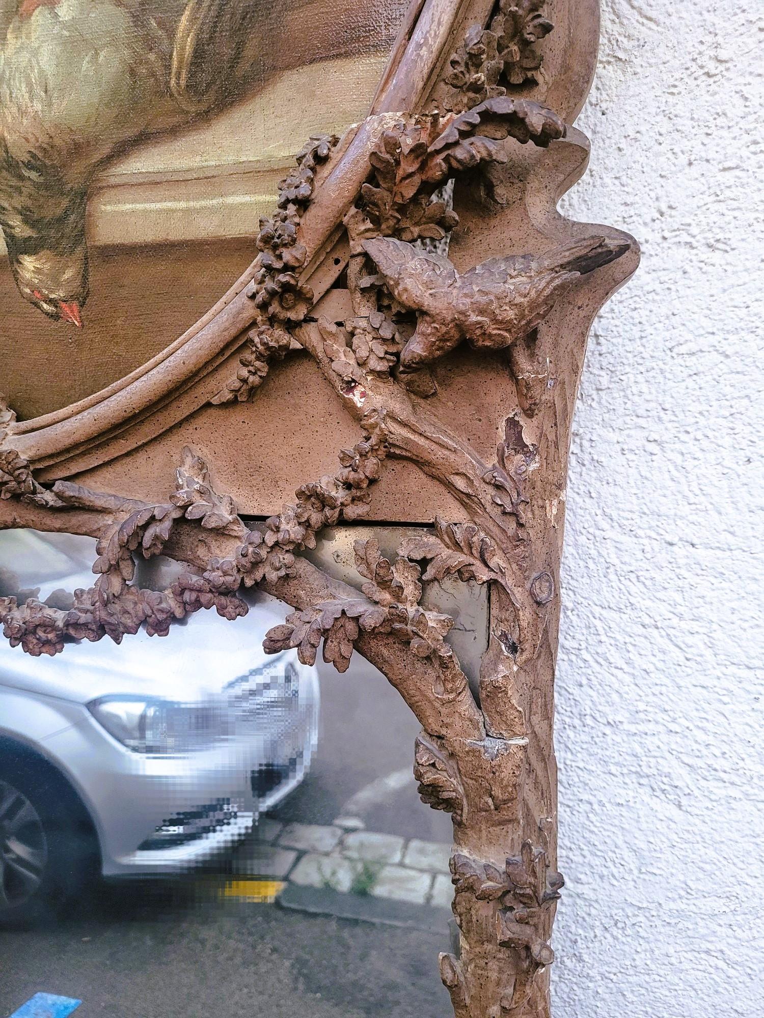Large Carved Wooden Trumeau With Still Life With Birds, 19th Century 6