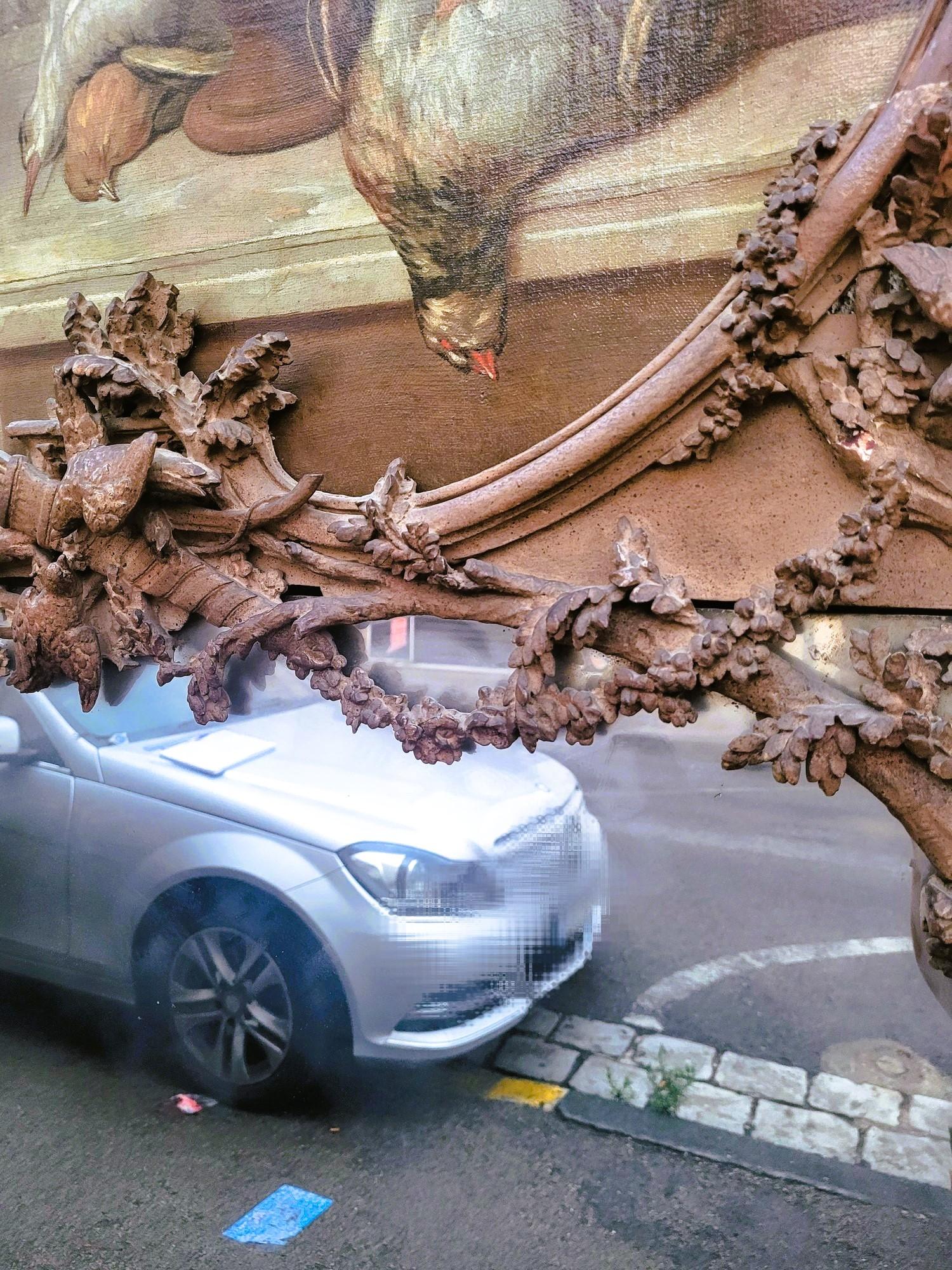 Large Carved Wooden Trumeau With Still Life With Birds, 19th Century 9