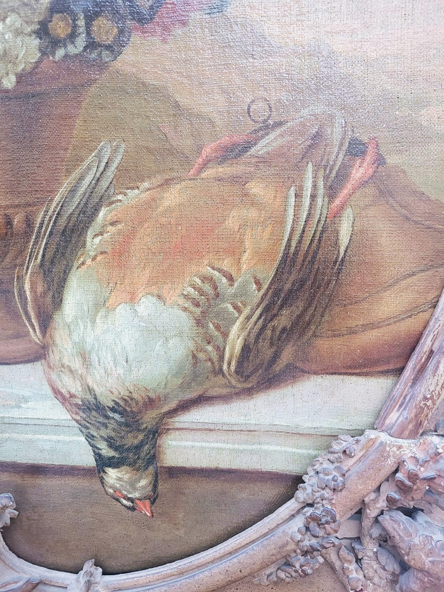 Large Carved Wooden Trumeau With Still Life With Birds, 19th Century 1