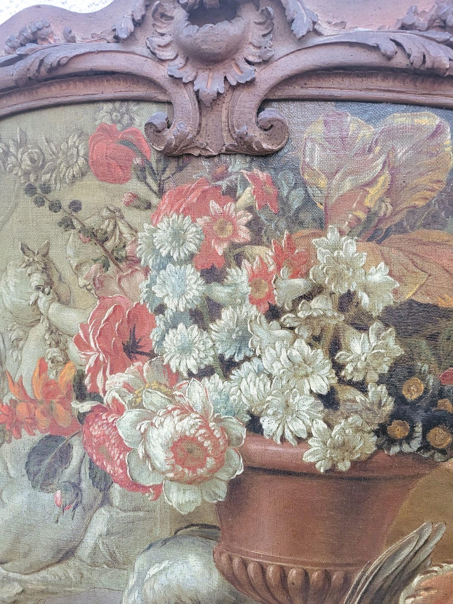 Large Carved Wooden Trumeau With Still Life With Birds, 19th Century 2