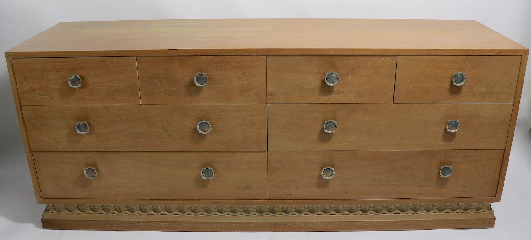 Stylish 8-drawer dresser Casa Del Sol designed by John Van Koert for Drexel. This dresser features for smaller drawers over four larger drawers creating ample storage, it is in good original condition showing some cosmetic wear notable on top