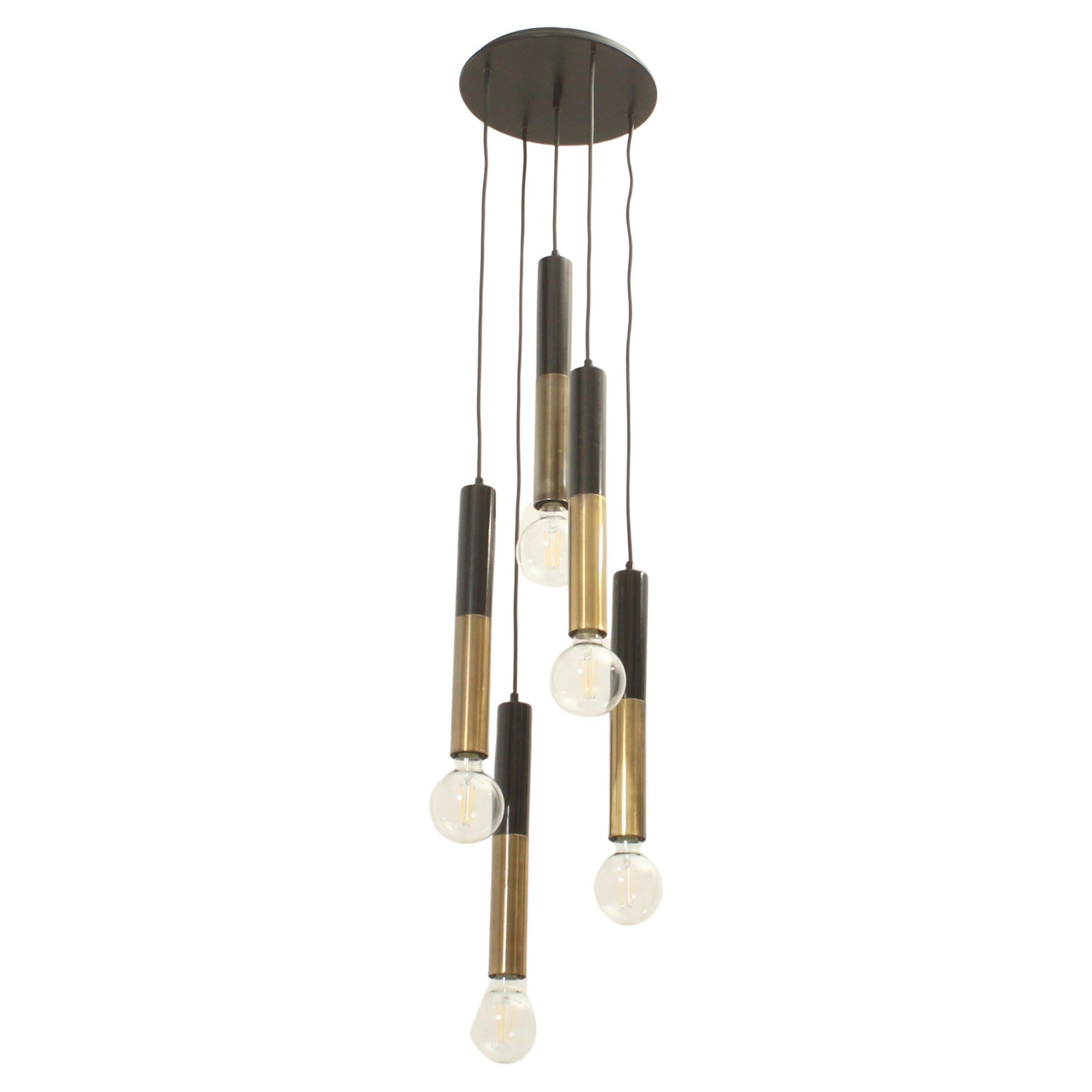 Grande lampadario a cascata a cinque luci degli anni '60