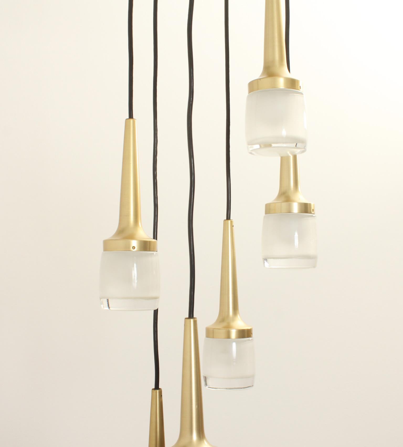 Aluminum Large Cascade Chandelier with Six Lights by Staff, Germany, 1960s For Sale