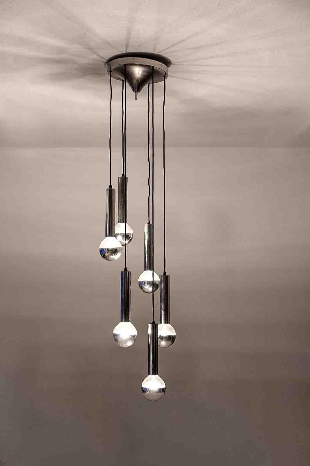 Large cascade chrome tubular chandelier, 1960s For Sale 2