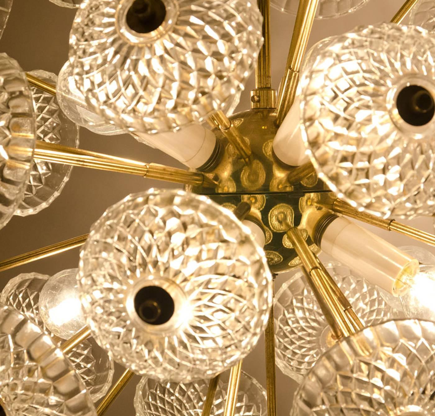 Brass Large Cascade Light Fixture with Five Sputniks in the Style of Emil Stejnar For Sale