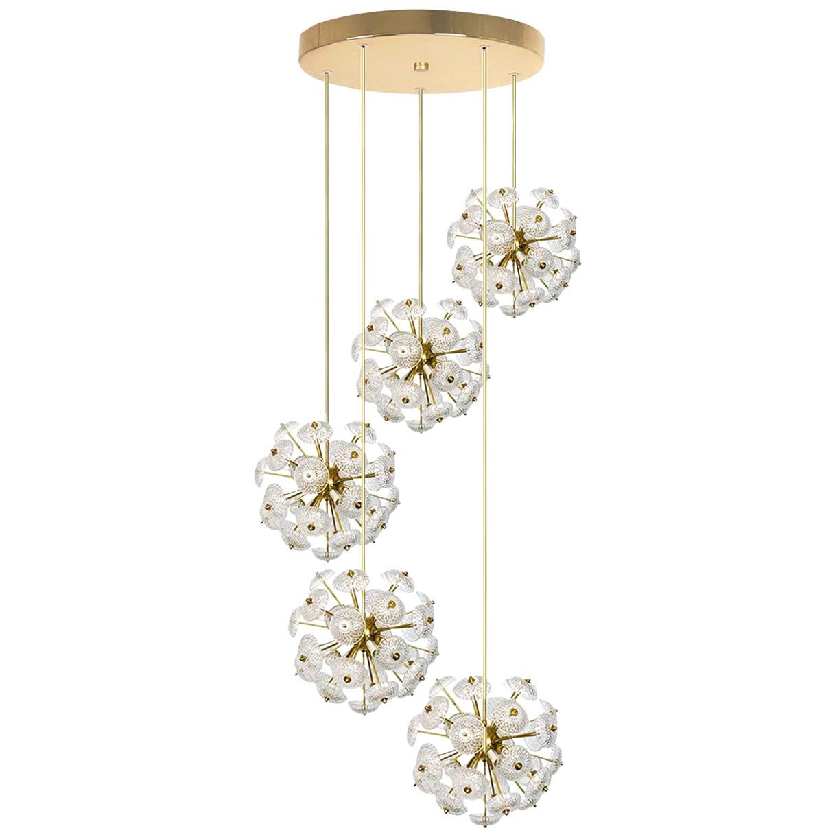 Large Cascade Light Fixture with Five Sputniks in the Style of Emil Stejnar For Sale