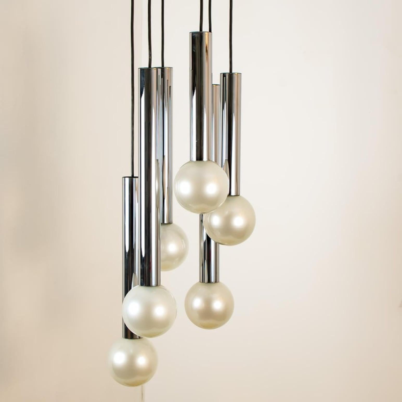 German Large Cascade Light with Blown Opaline Glass Balls by Motoko Ishii for Staff For Sale