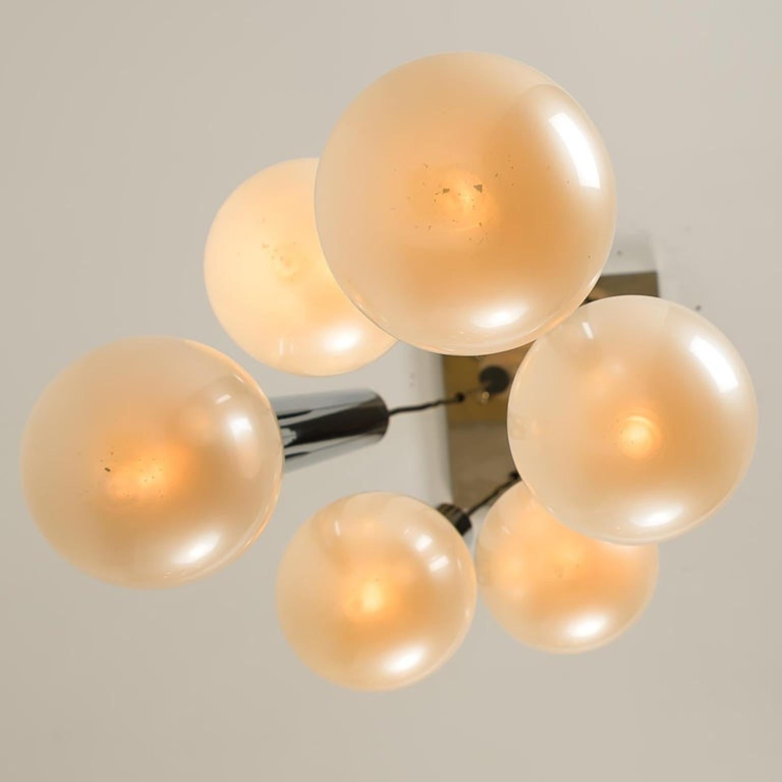 Steel Large Cascade Light with Blown Opaline Glass Balls by Motoko Ishii for Staff For Sale