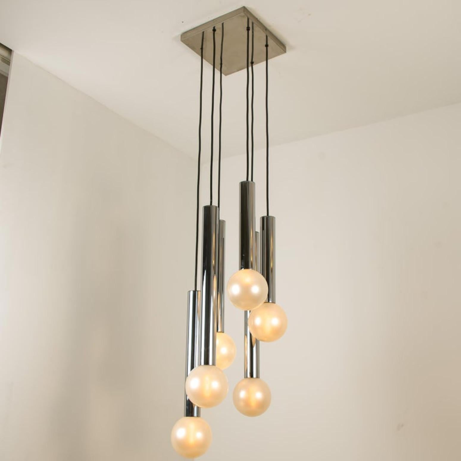 Large Cascade Light with Blown Opaline Glass Balls by Motoko Ishii for Staff For Sale 1