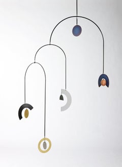 Large Cascade Mobile in Blackened Steel, Heat Tempered Steel, and Polished Steel