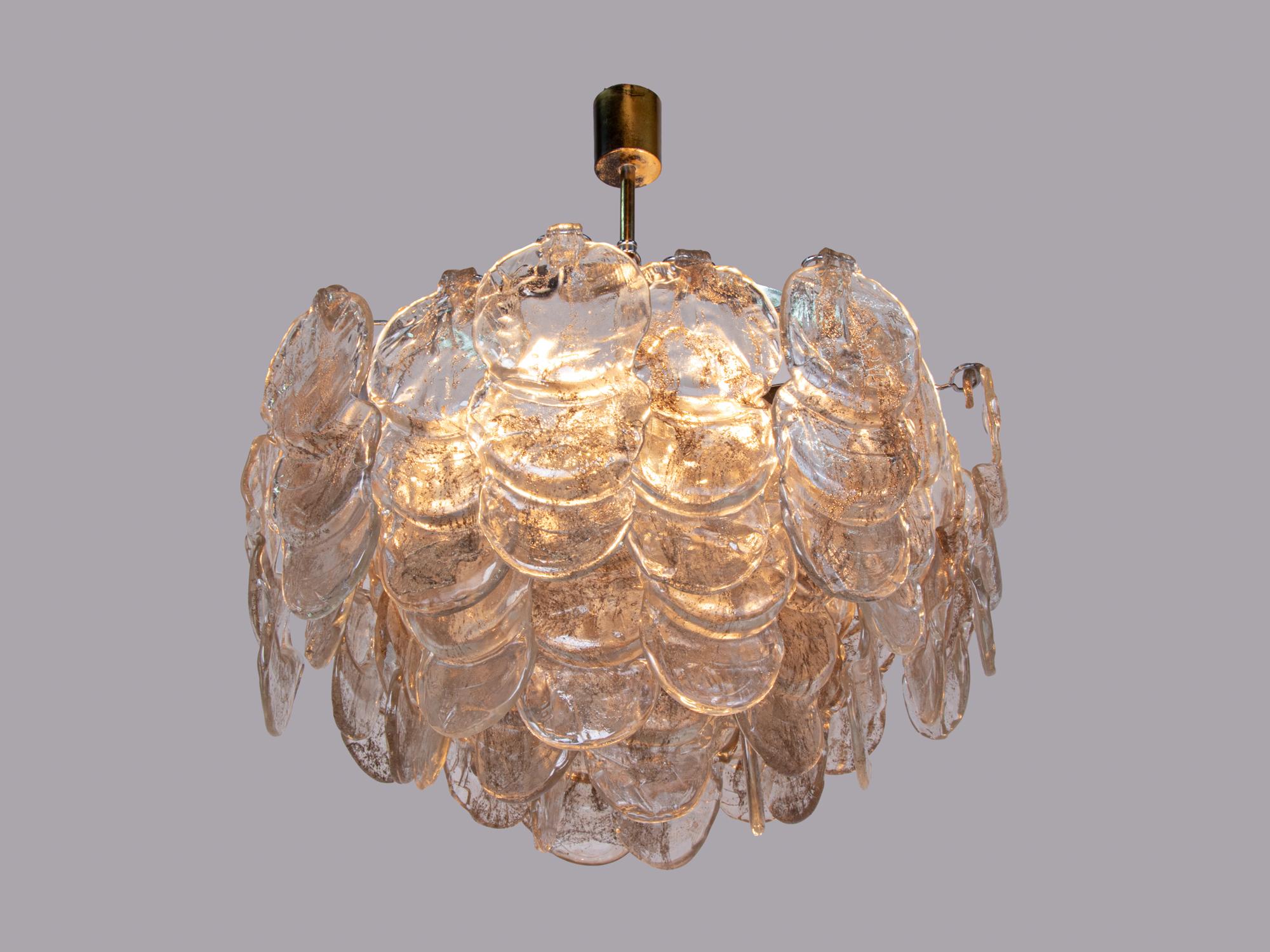 Mid-Century Modern Large Cascading Amber Murano Glass Chandelier by Carlo Nason, Mazzega Italy 1960