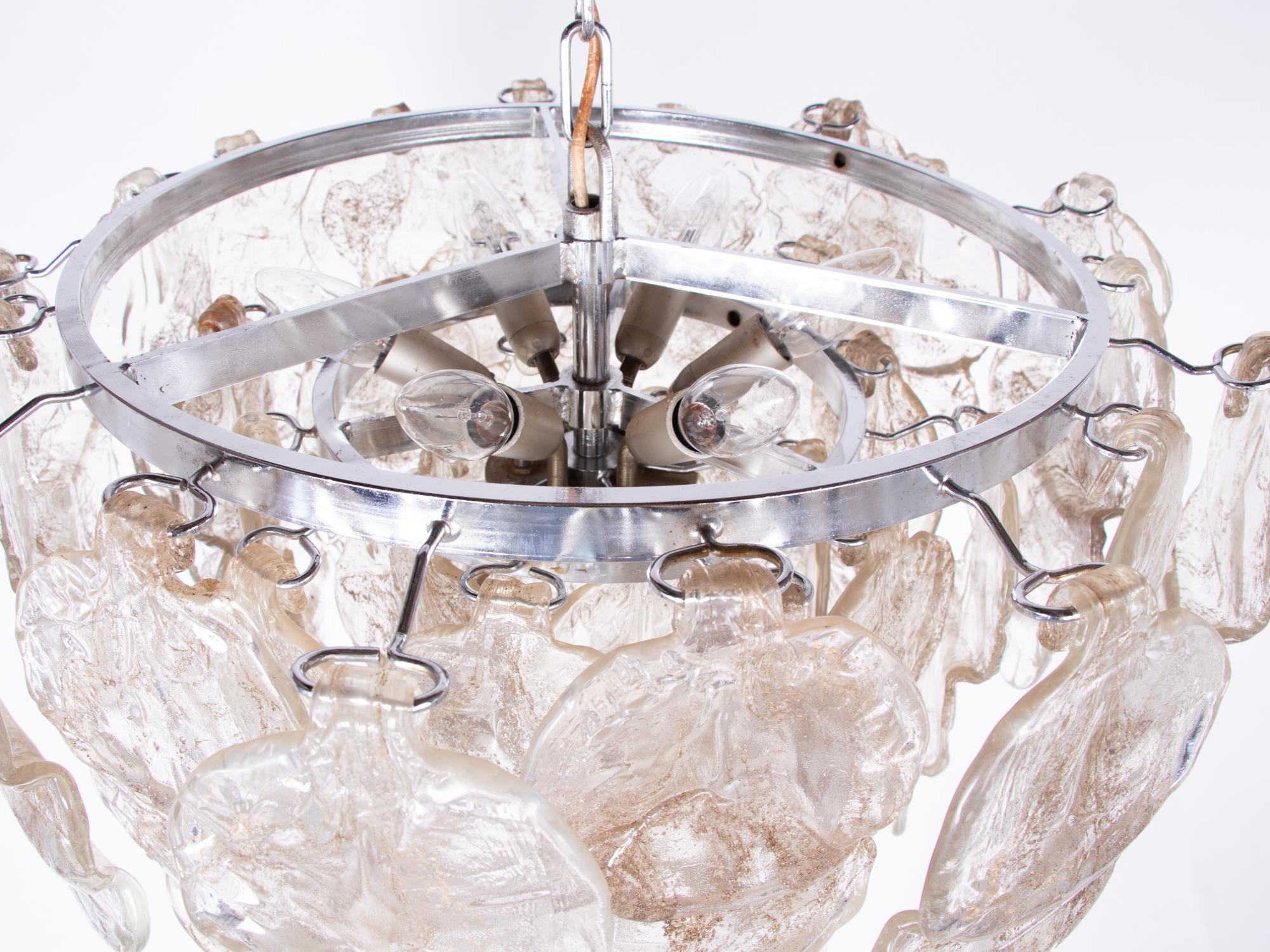 Large Cascading Amber Murano Glass Chandelier by Carlo Nason, Mazzega Italy 1960 1
