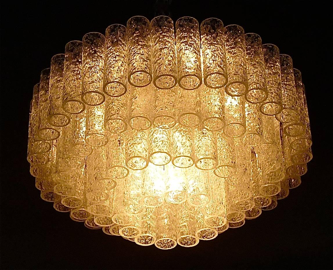 Large Cascading Doria Flush Mount Chandelier Four Tier Ice Glass Tubes, 1960s 2