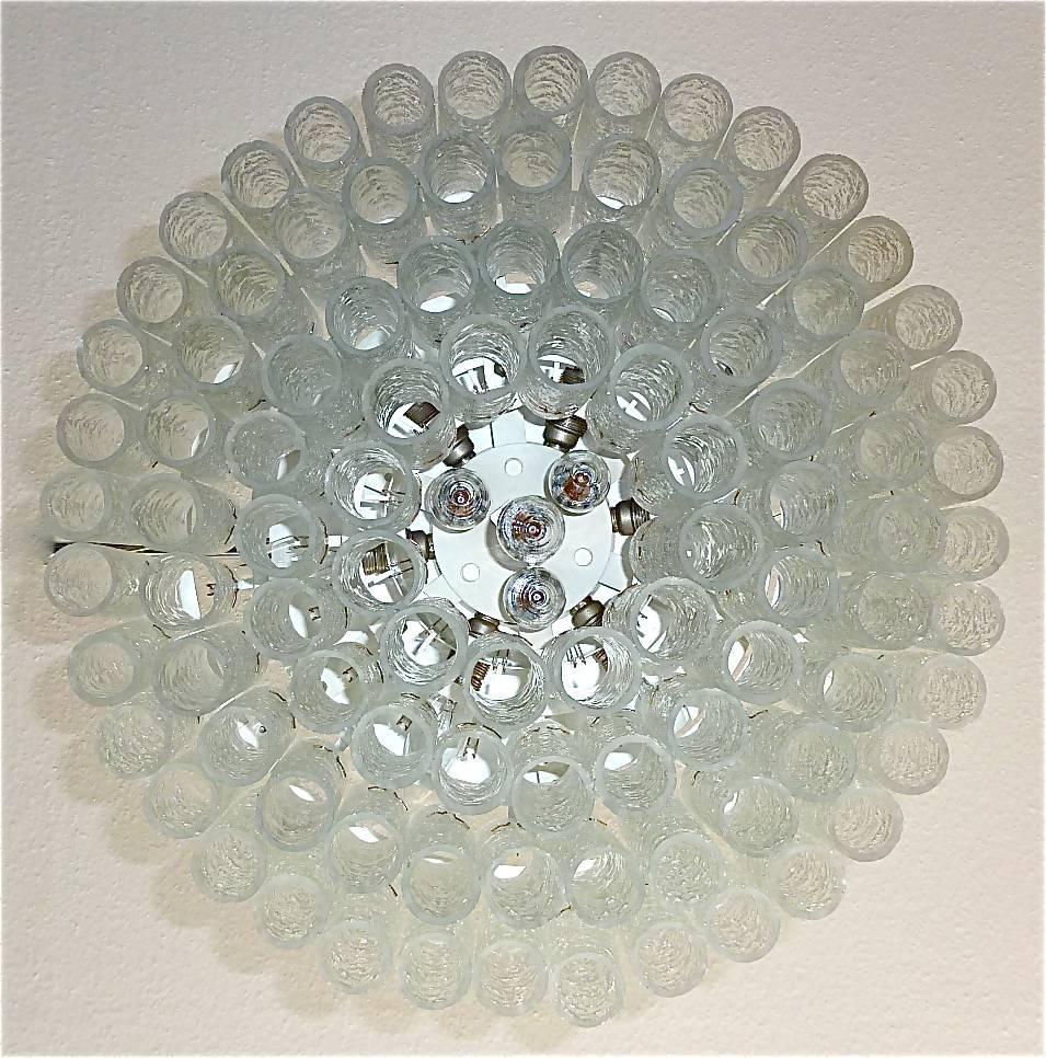 Large Cascading Doria Flush Mount Chandelier Four Tier Ice Glass Tubes, 1960s In Good Condition In Nierstein am Rhein, DE