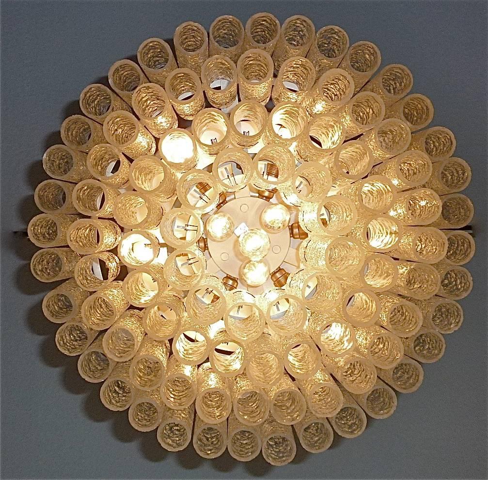 Mid-20th Century Large Cascading Doria Flush Mount Chandelier Four Tier Ice Glass Tubes, 1960s