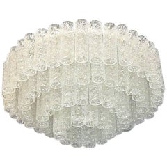 Large Cascading Doria Flush Mount Chandelier Four Tier Ice Glass Tubes, 1960s