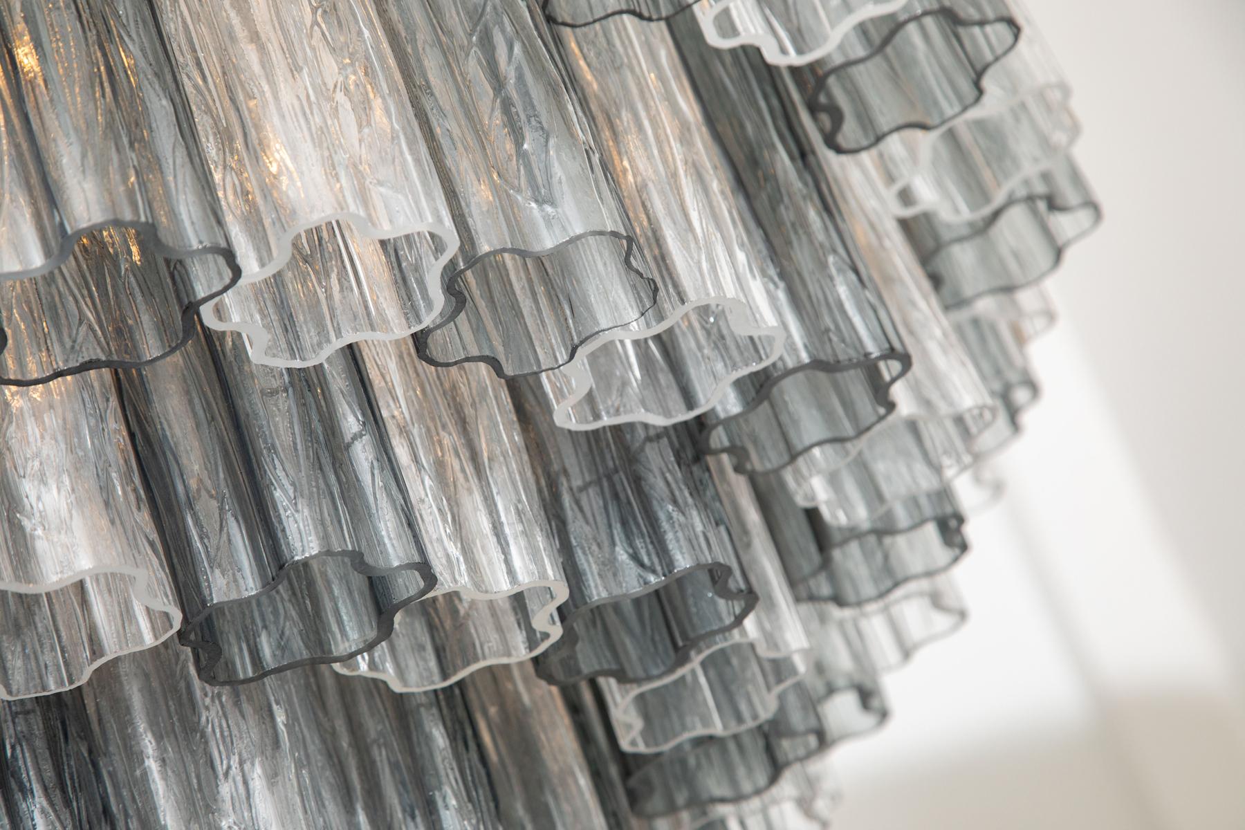 Contemporary Large Cascading Murano Glass Chandelier, in Stock For Sale