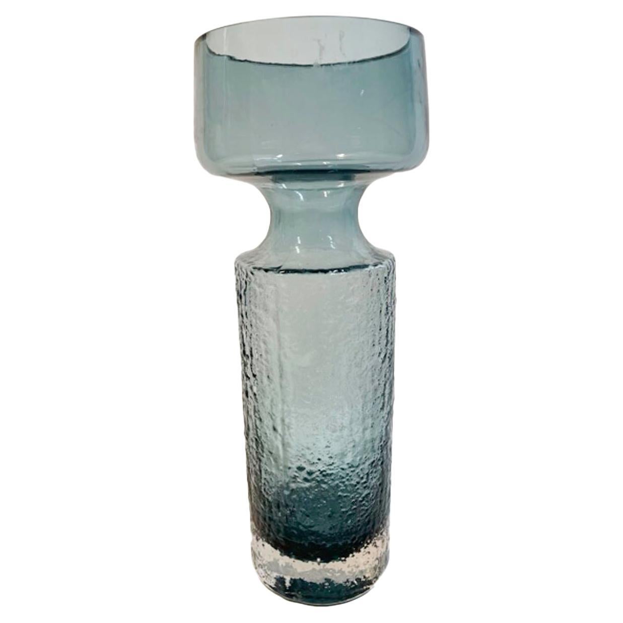 Large Cased Clear and Smokey Blue Riihimaki Vase with Textured Surface For Sale