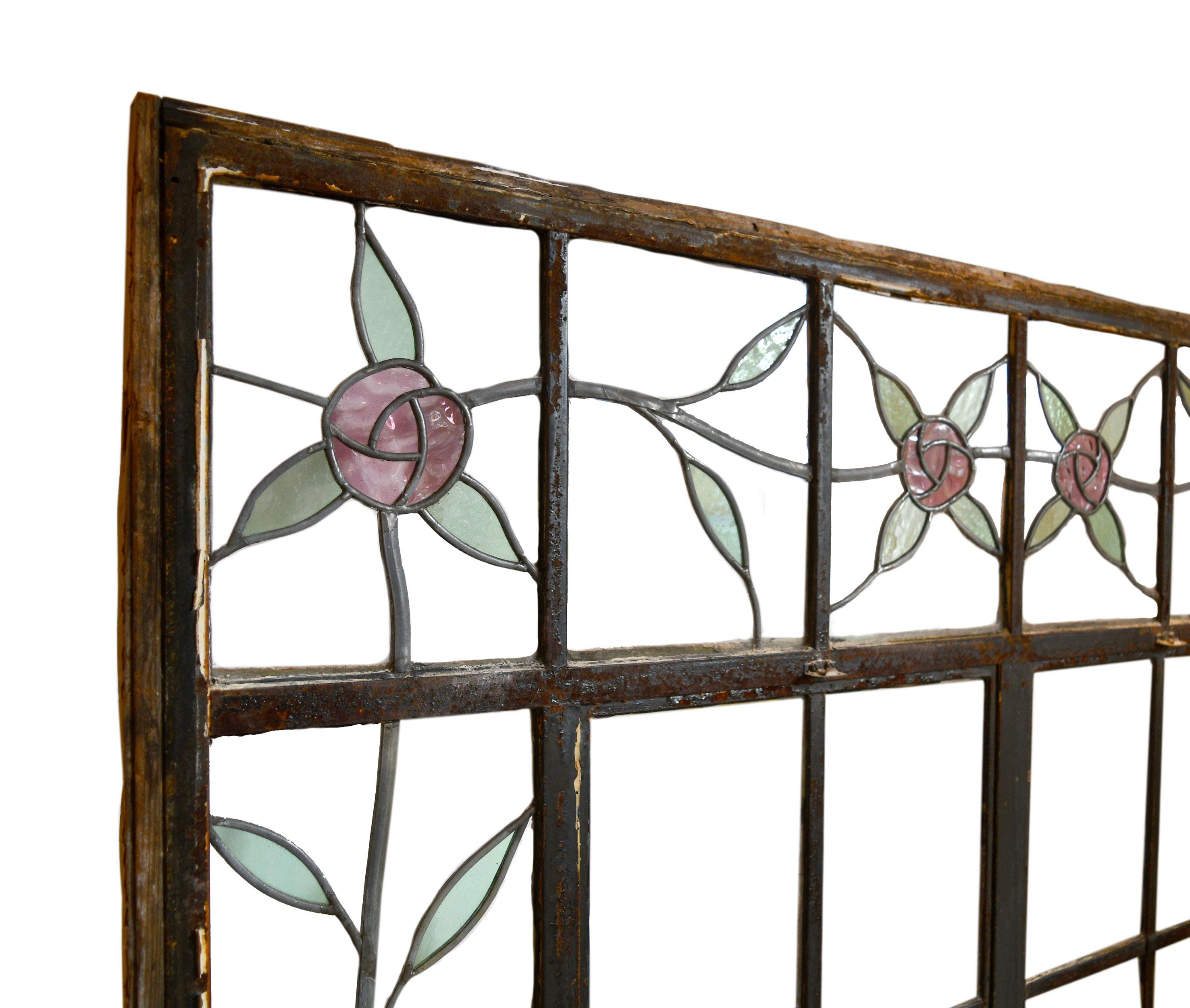 Large Casement Window with Stained Glass Roses at 1stDibs stained