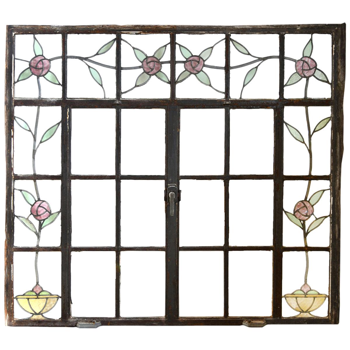 Large Casement Window with Stained Glass Roses at 1stDibs stained