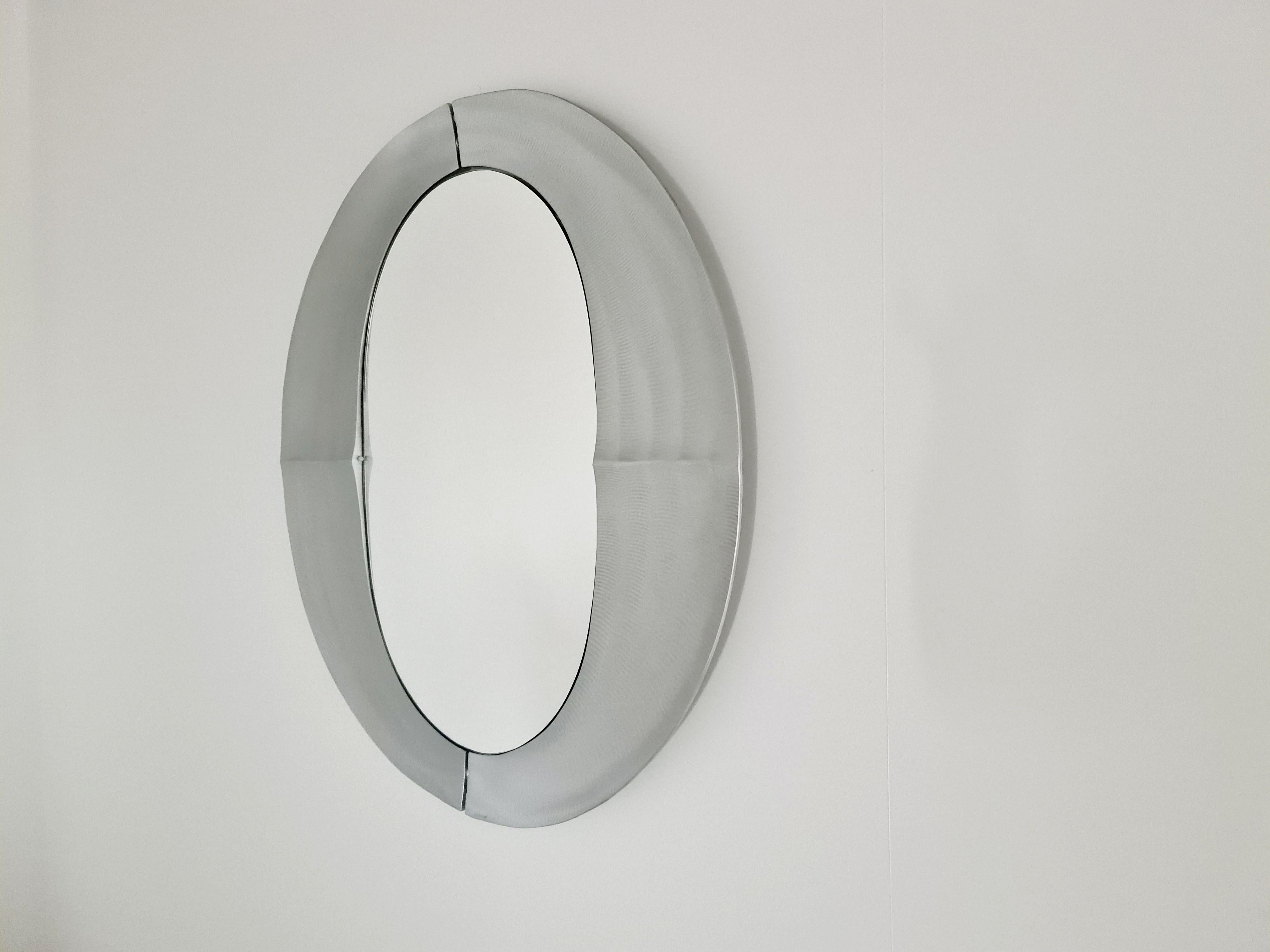 European Mid Century Modern Concave Aluminium Cuccaro Wall Mirror Lorenzo Burchiellaro