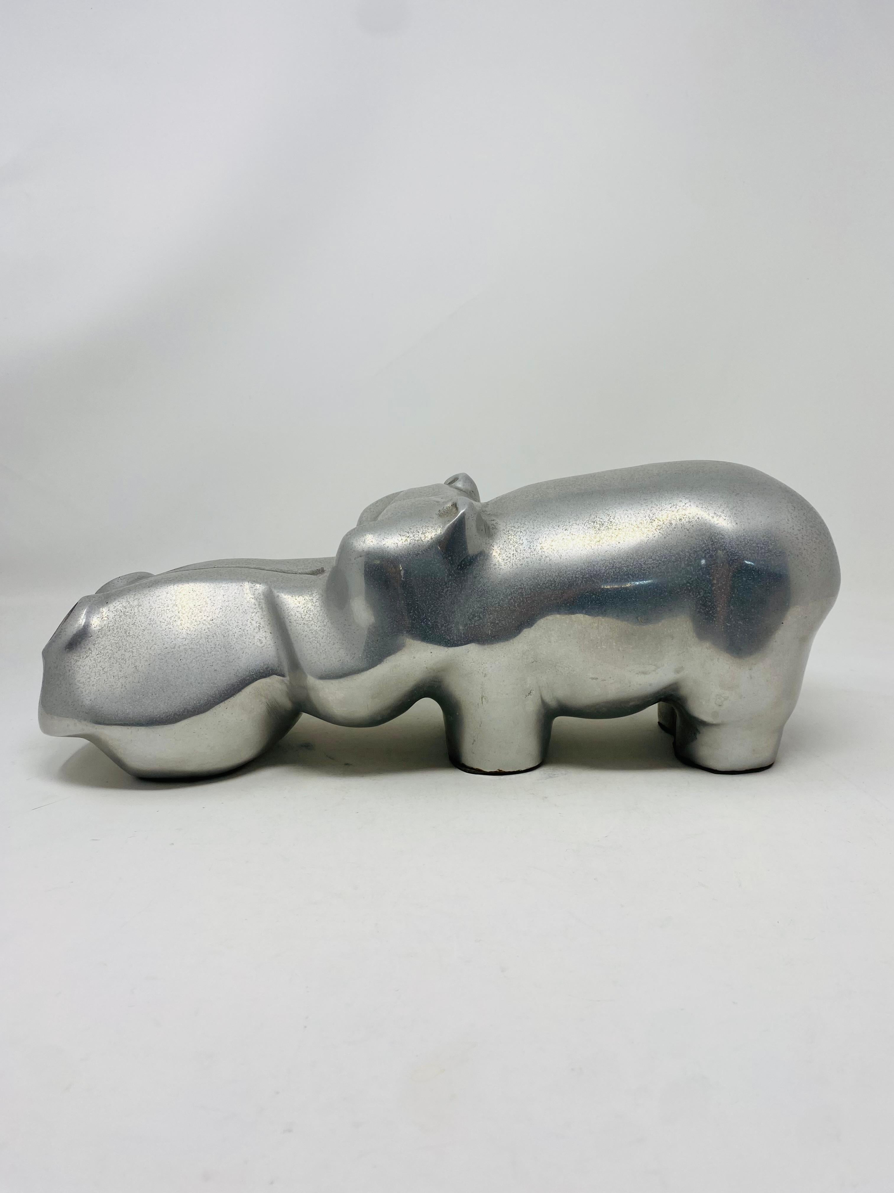 Large Cast Aluminum Hippo Sculpture by David Parkin, 1970s In Good Condition For Sale In San Diego, CA