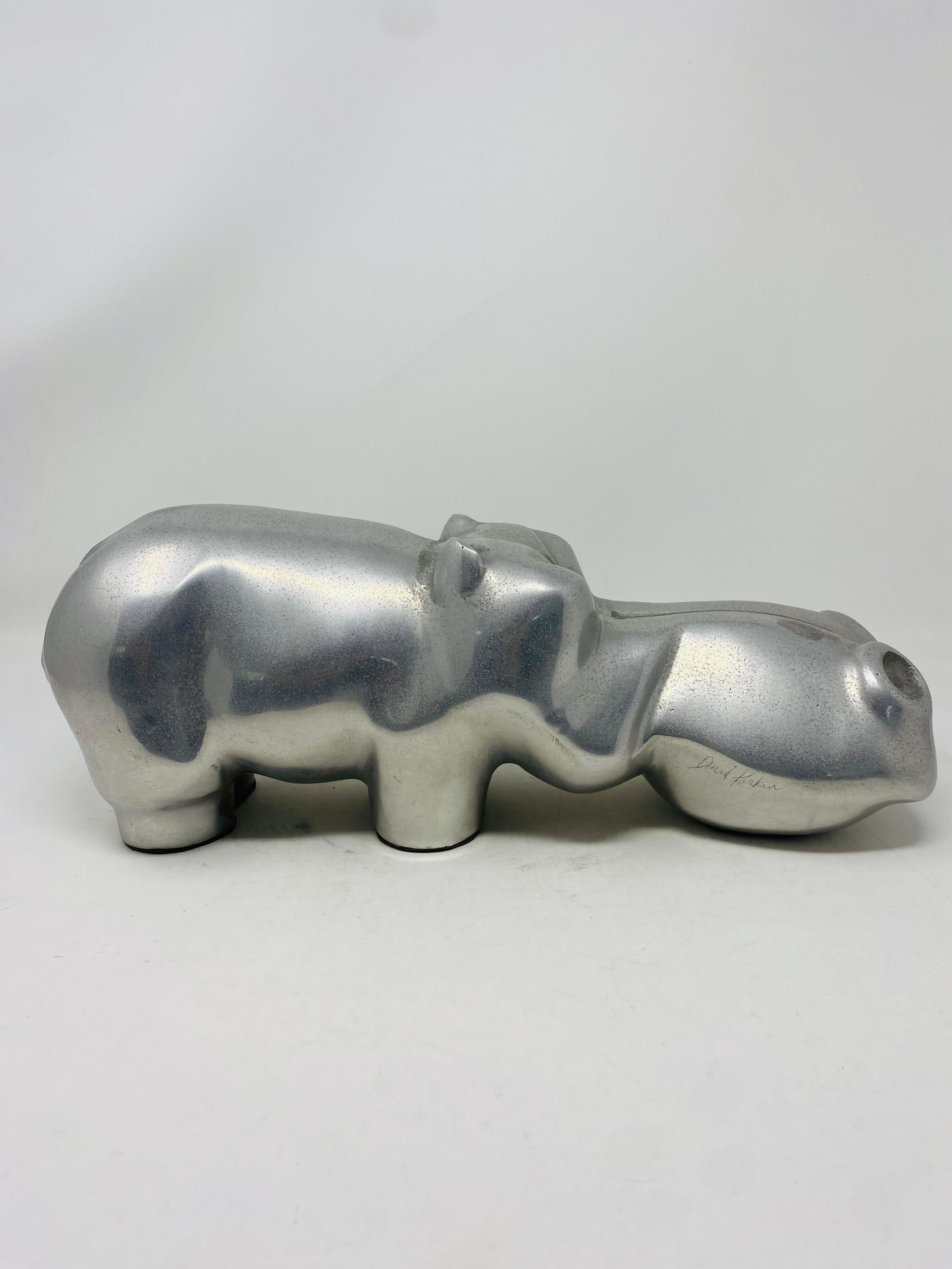 Late 20th Century Large Cast Aluminum Hippo Sculpture by David Parkin, 1970s For Sale