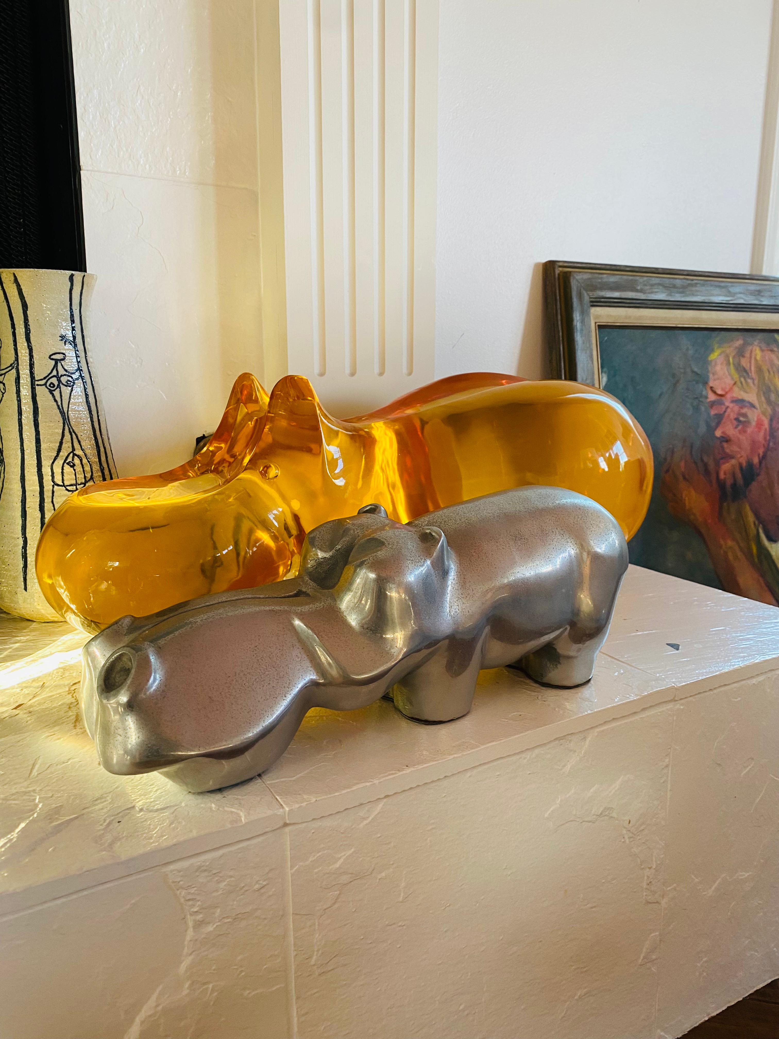 Large Cast Aluminum Hippo Sculpture by David Parkin, 1970s For Sale 1